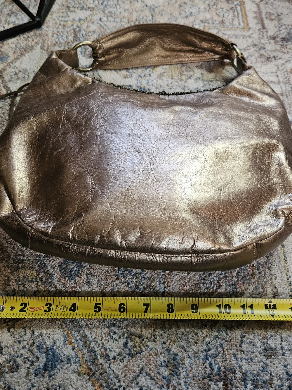 Franco Sarto Metallic Bronze Hobo Bag Coin Trim Slouchy Boho Shoulder Glam Purse